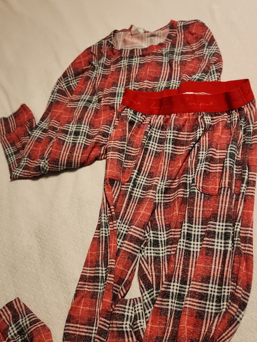 PINK Victoria's Secret Red Plaid Kids Pajama Set